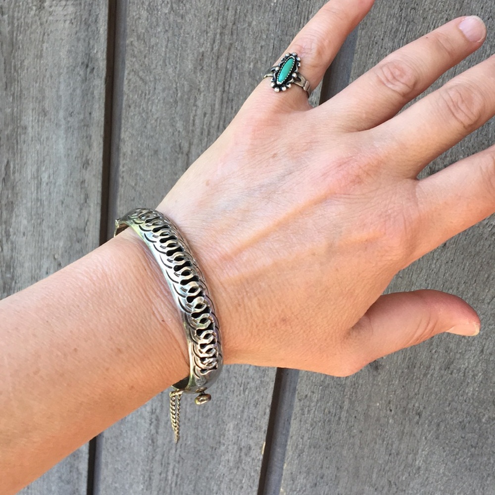 TAXCO 925 Bracelet Vintage Sterling Silver Shadow Box Hinged Bangle - Picture 5 of 6